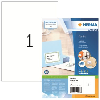 Etikett HERMA 4428 210x297mm weiß PREMIUM 100 St.