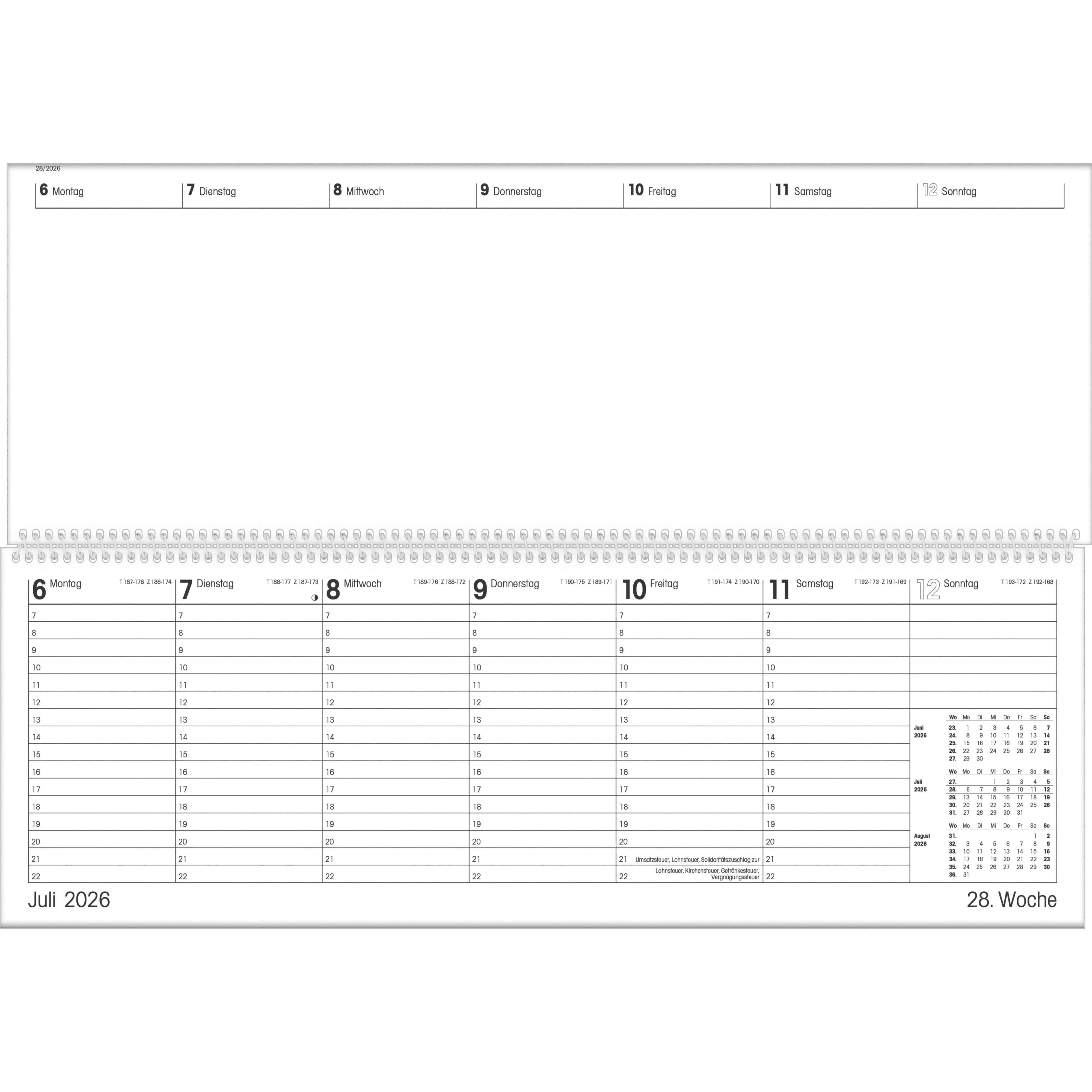 Tischkalender Zettler 126-0013 1W/2S Quer, 42x14,5cm, Grün, Sonn-und Feiertag