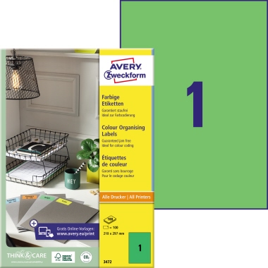 Etikett Zweckf. 3472 210x297mm grün Inkjet-, Laser- U. Kopier