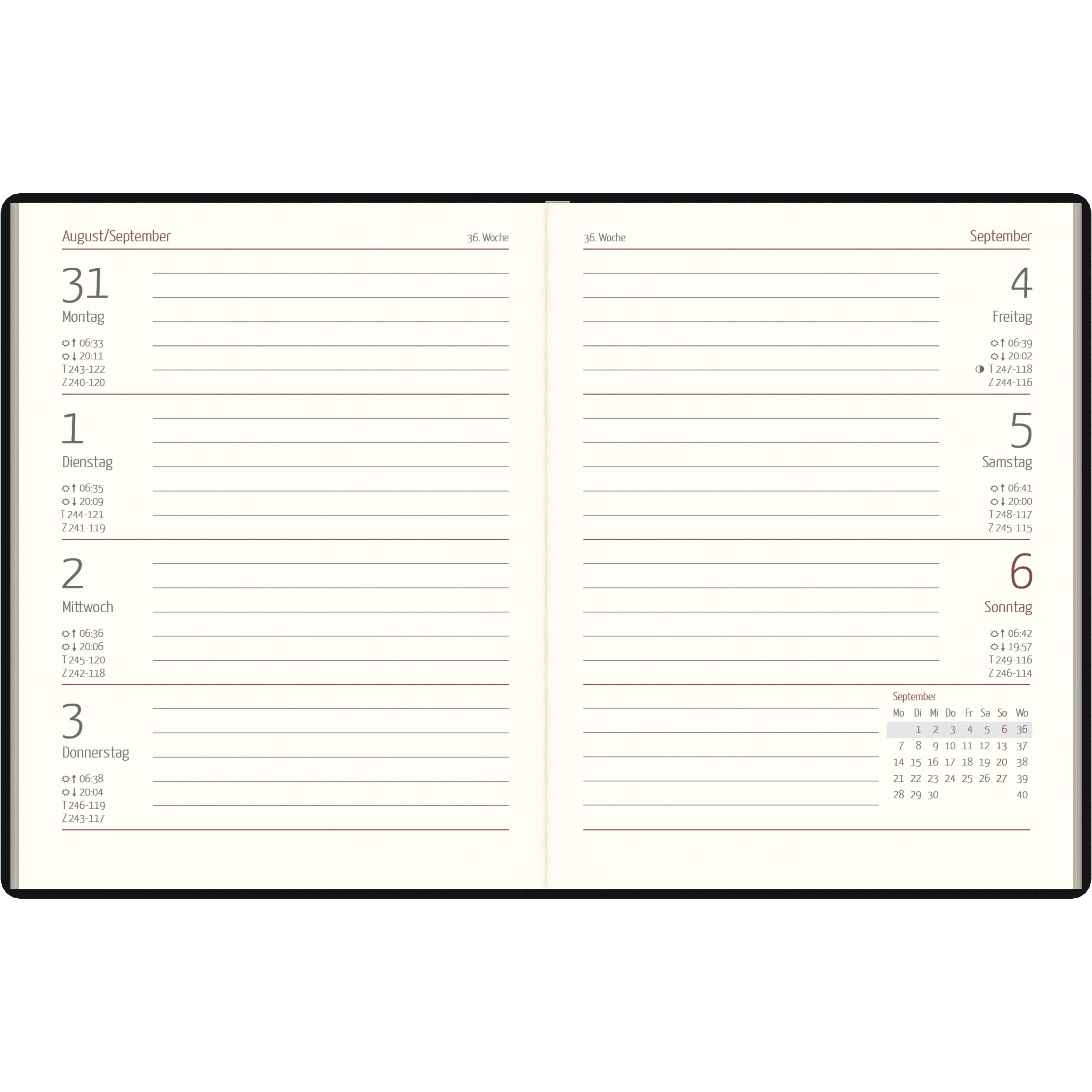 Taschenkalender Zettler 640-1020 schwarz 