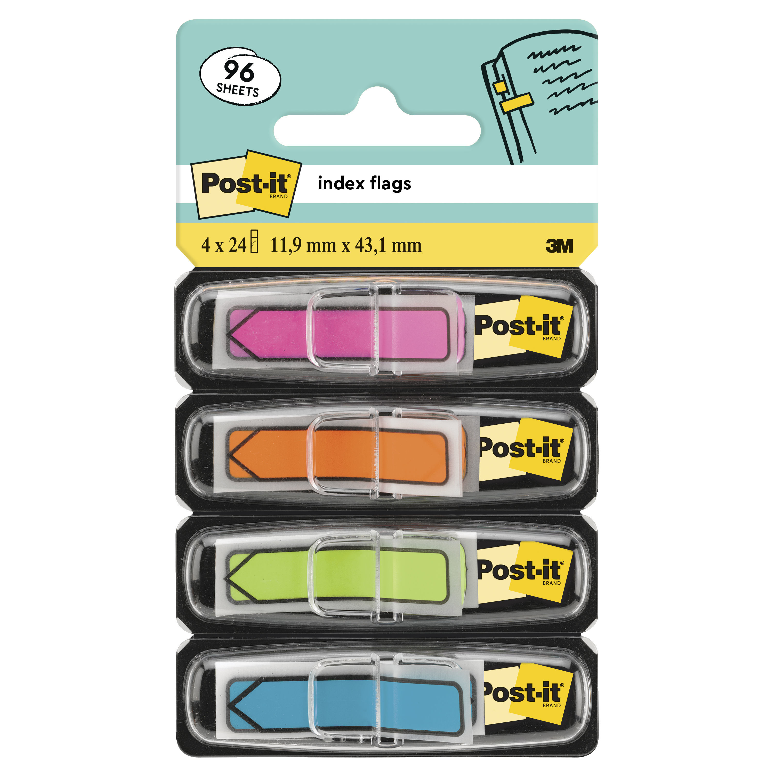 Haftstreifen Index Post-It 684ARR4 Pfeil 4x24, Leuchtfarben pink, orange, lemon
