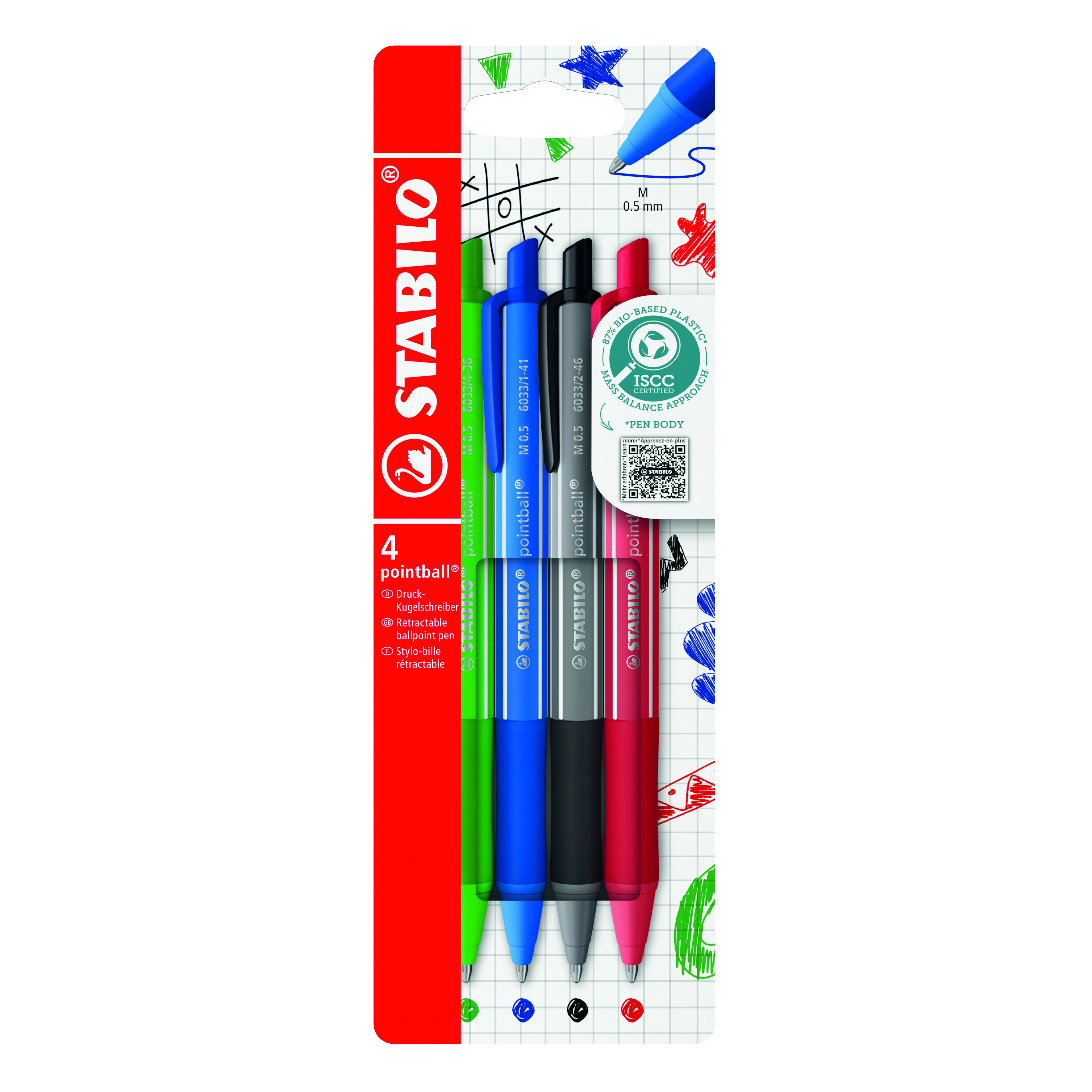Kugelschreiber Stabilo 6033 sort. 4 Stck Pointball Colorful