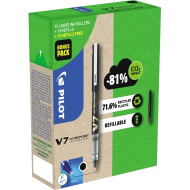 Tintenroller Pilot 2207 V7 Greenpack sw 10 Schreiber + 10x3 Patronen schwarz