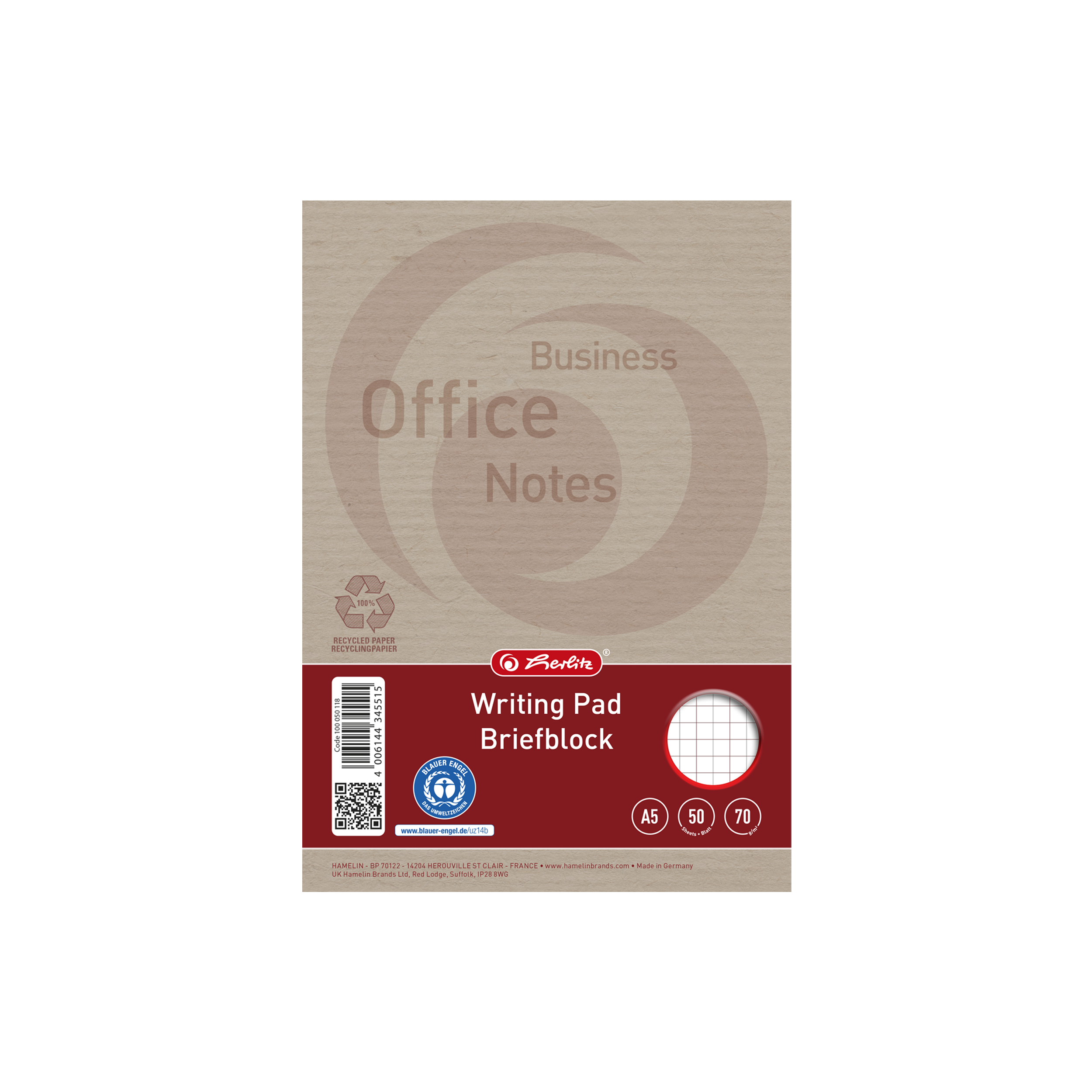 Briefblock A5 50 Blatt RC 70g kariert 