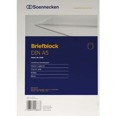 Briefblock Soennecken 2310 A5 blanko weiß, 70g, 50Bl