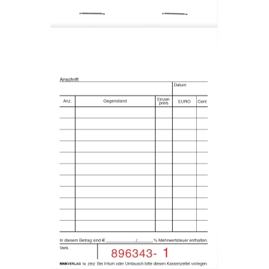 Kassenblock RNK 2952 2x50 Blatt 96x167mm Oben Geheftet, Mit Nummerierung
