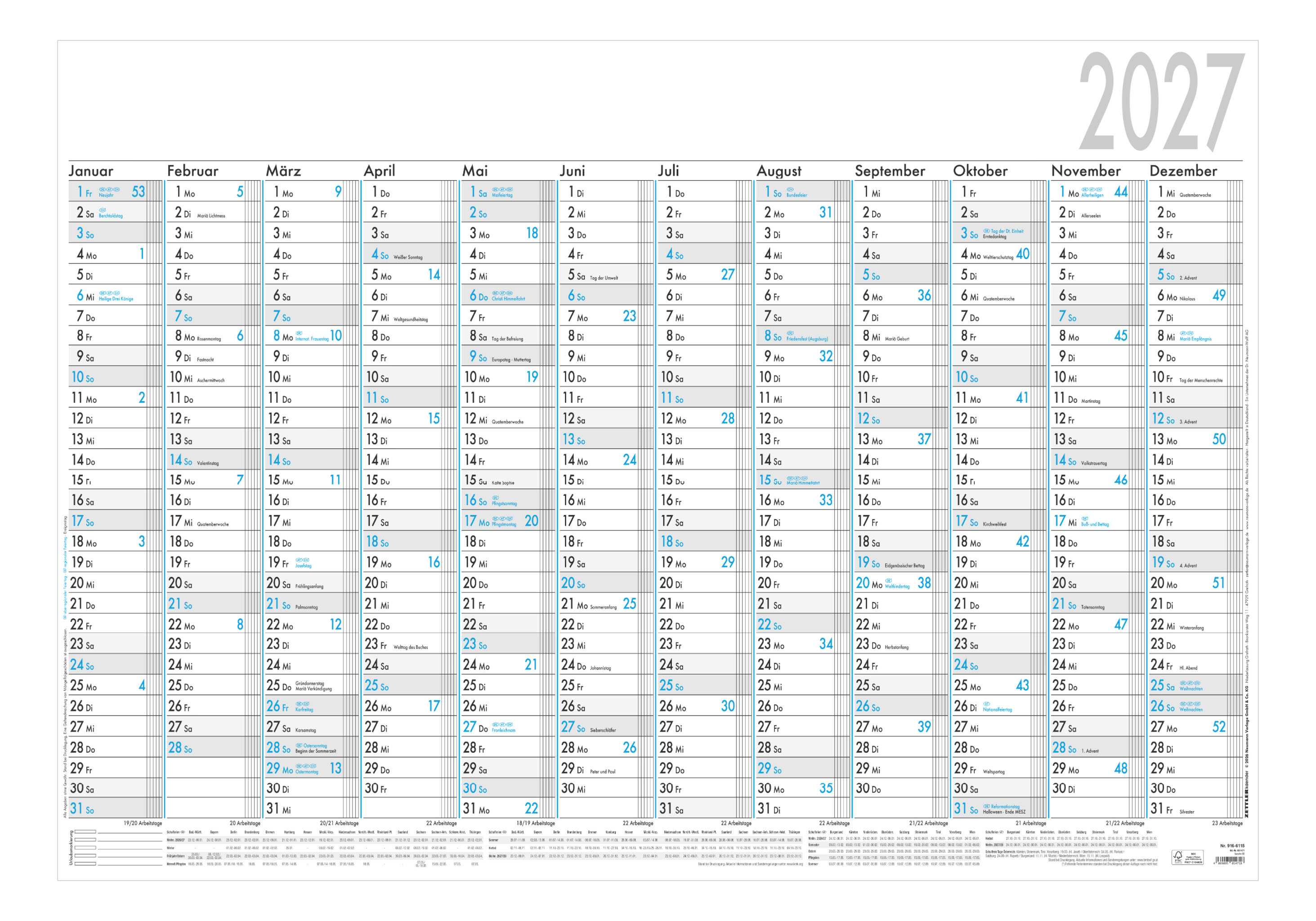 Kalender-Plan Zettler 916-0015 blau