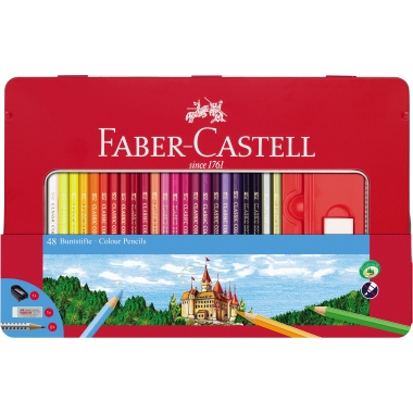 Farbstift Castell Classic 48er Etui mit Spitzer, 2 Bleistifte Radierer