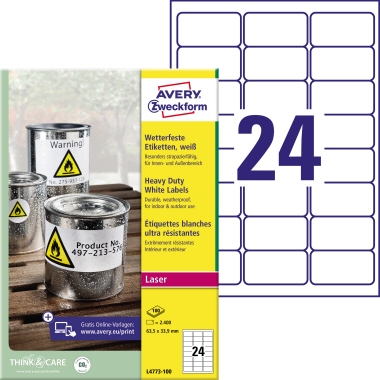 Etikett Avery Zweckform L4773-100 63,5x33,9mm weiß 2.400 St.