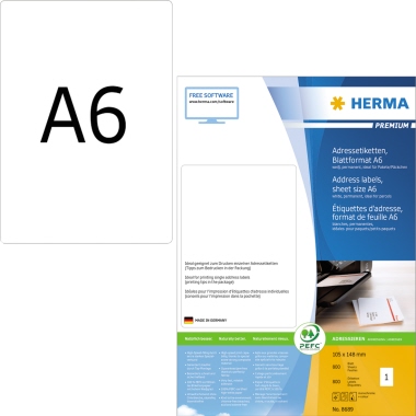 Etikett Herma 8689 105x148mm weiß Inkjet-, Laser- U. Kopier, A6