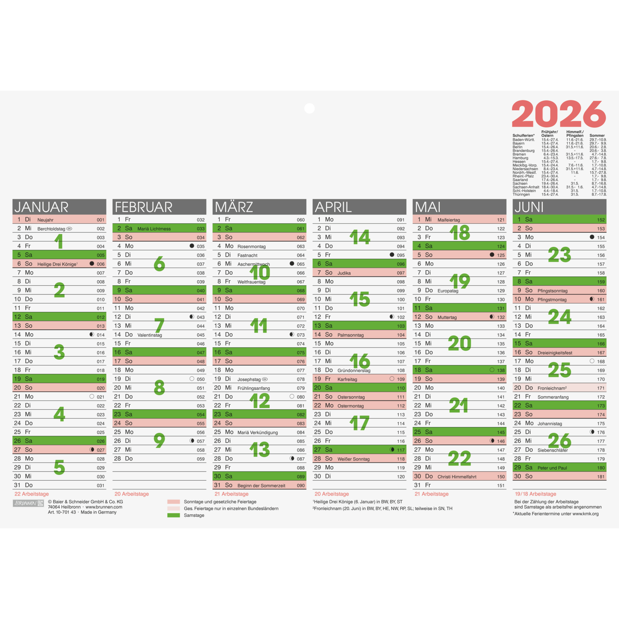 Tafelkalender A4 70143 1 Seite / 6 Monate