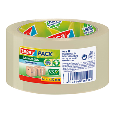 Packband tesa® 58153 50mm x 66m transparent aus 100 % recyceltem Kunststoff