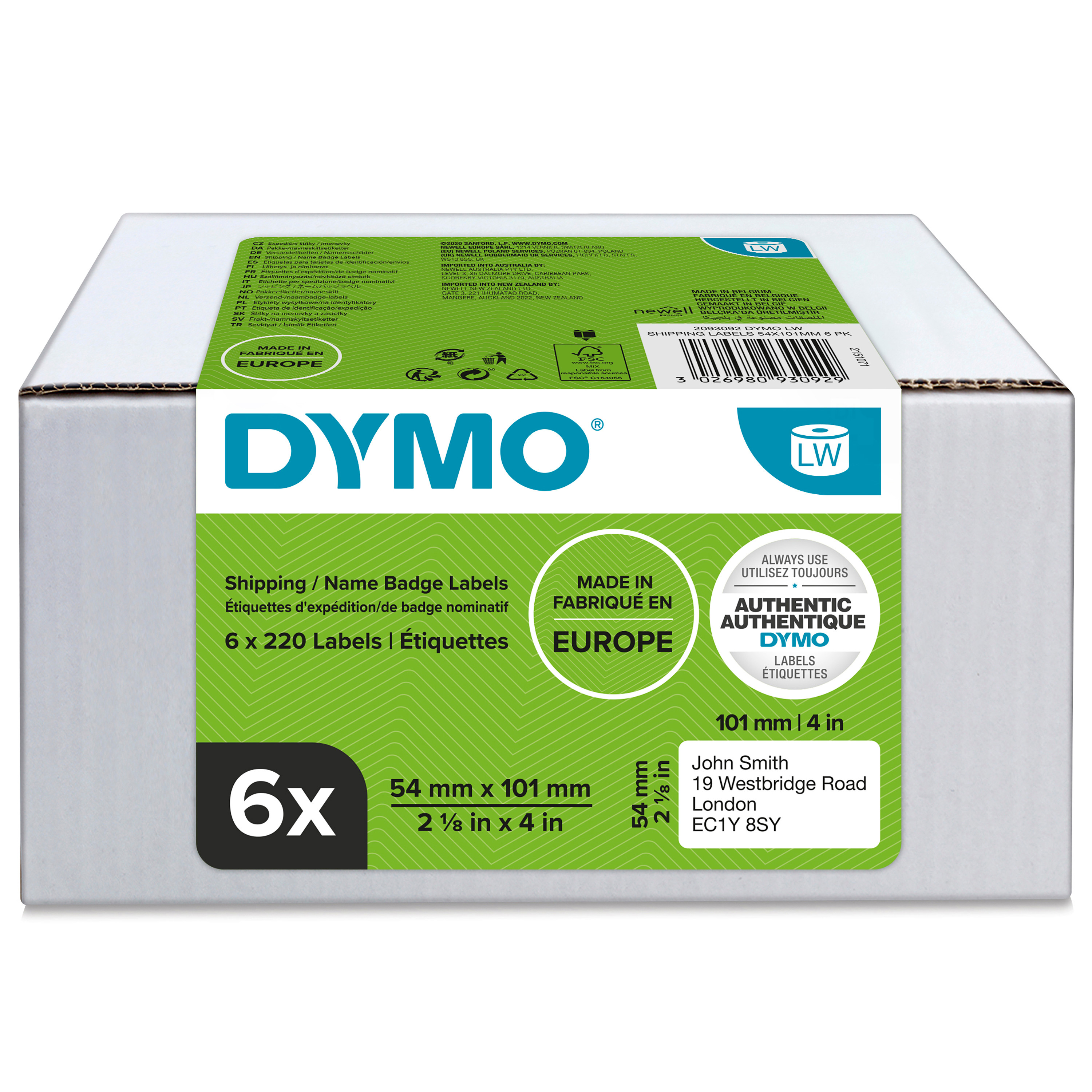 Etikett Dymo 99014 54x101mm weiß permanent 101x54mm Pck. 6 Stk