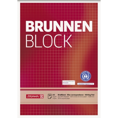 Briefblock BRUNNEN 105241801 A5 kariert recycling 50 Blatt