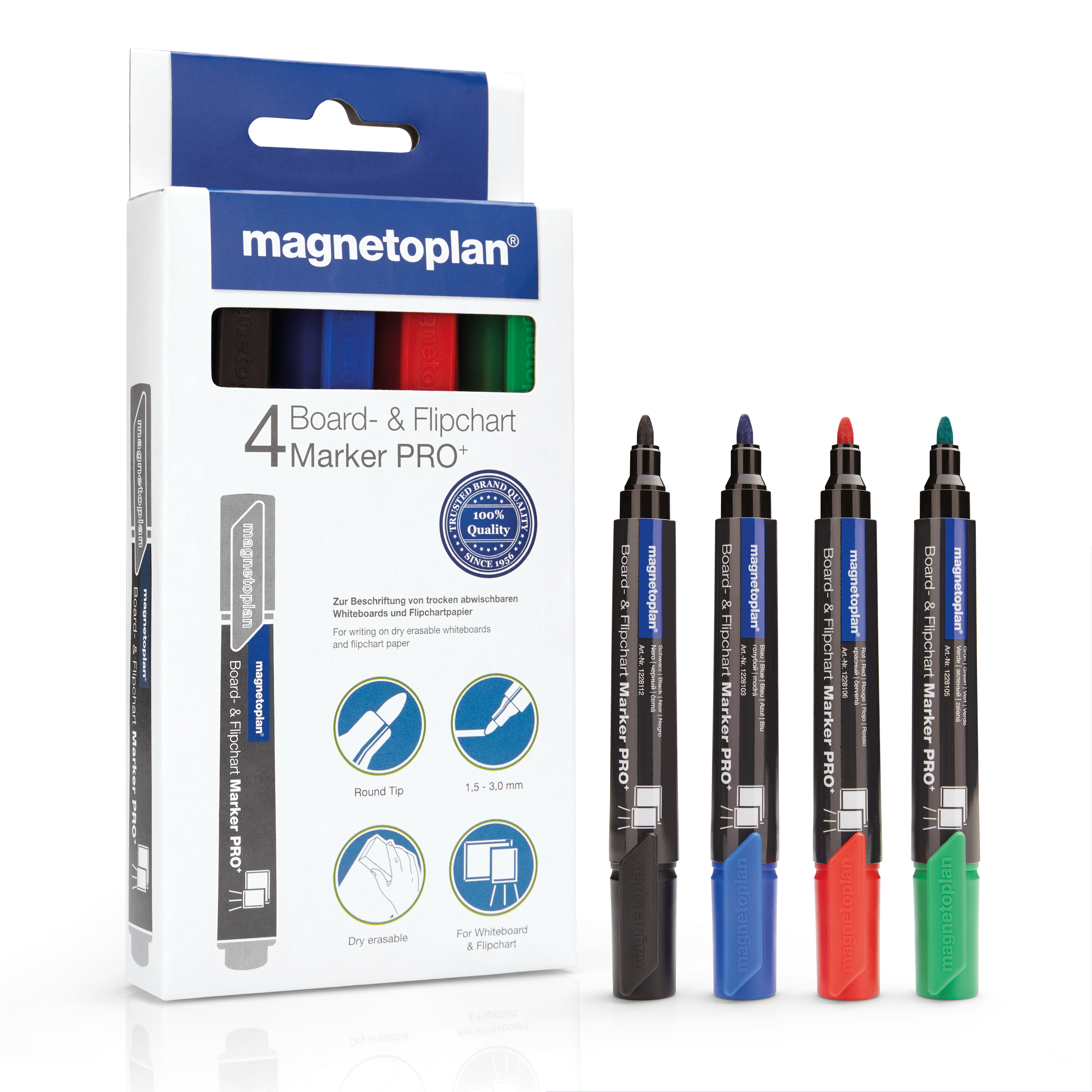 Boardmarker Magnetoplan 12281 4er Etui Rundspitze, Sortierte Farben