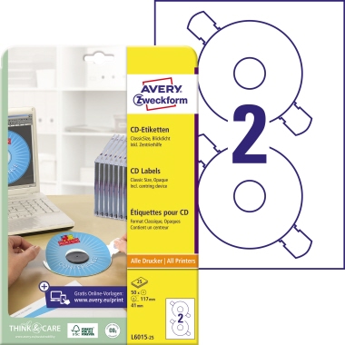 Etikett CD/DVD Avery Zweckform L6015-25 Ø-117mm weiß 50 St.
