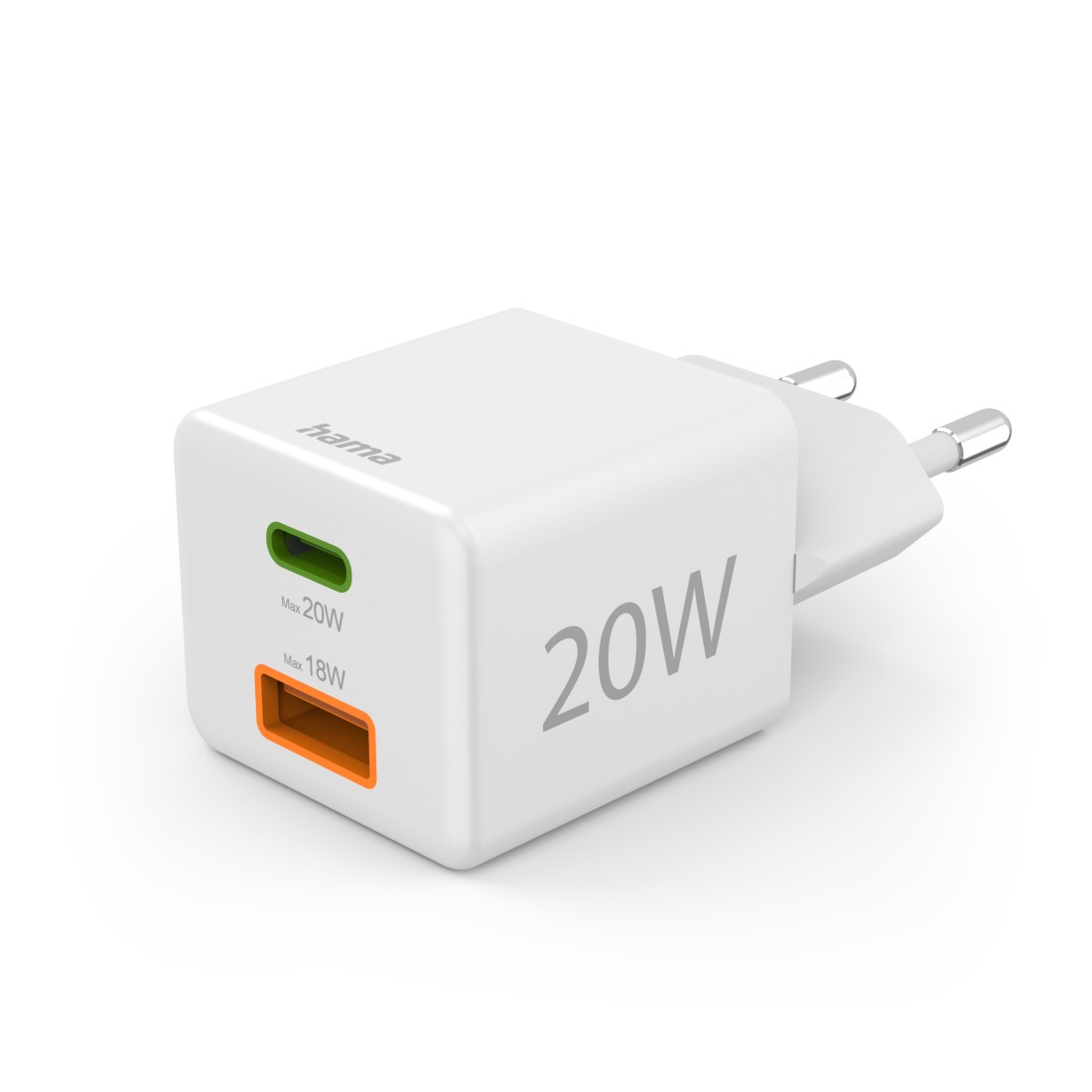 Schnellladegerät Hama 201991 20W 1x USB-C PD 1x USB-A QC weiß
