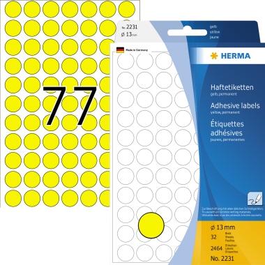Etikett HERMA 2231 Ø-13mm gelb Markierungspunkte  2.464 St.