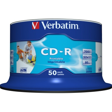 CD-R Verbatim 700MB 80Min. 50erSp. Print 50er Spindel, Printable, 43438 Ohne Id