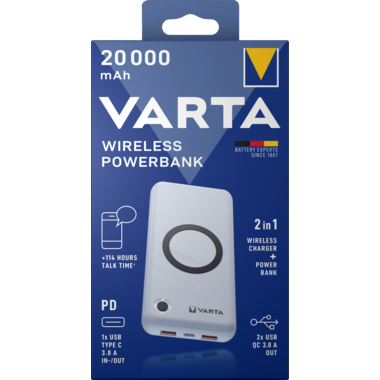 Powerbank Varta 20.000mAh 3,7V Wireless, 2xUSB-A/1xUSB-C