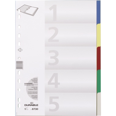 Register DURABLE 6730 A4 blanko 5-teilig Kunststoff farbig