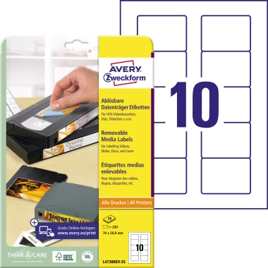 Etikett Avery Zweckform L4738-REV-25 70x50,8mm weiß 250 St.