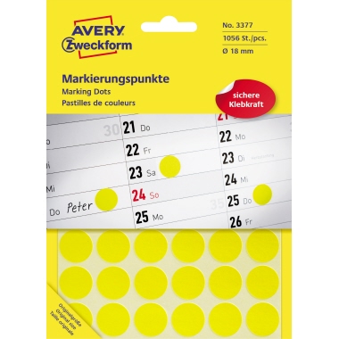 Etikett Avery Zweckform 3377 Ø-18mm gelb Markierungspunkte 1.056 St.