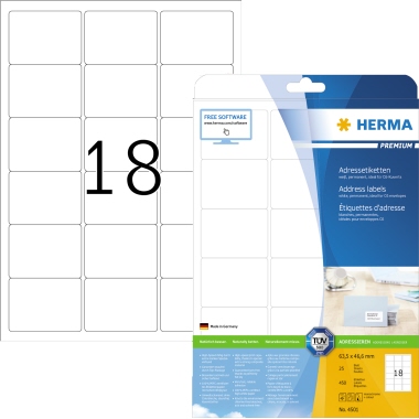 Etikett Herma 4501 63,5x46,6mm weiß ß Inkjet-, Laser- u. Kopier