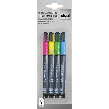 Kreidemarker Sigel GL179 4 Farben sort. pink/gelb/grün/blau, 1-2mm, Rundspitze