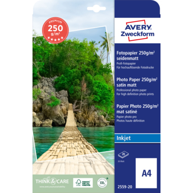 Inkjet Fotopapier Avery Zweckform 2559-20 A4 250g weiß 20 Blatt