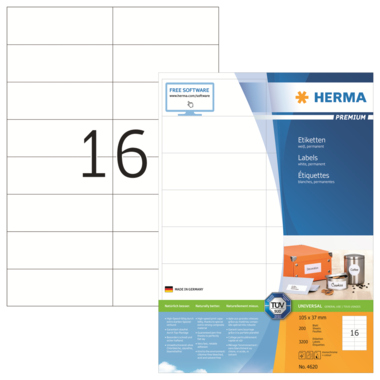 Etikett Herma 4620 105x37mm weiß Inkjet-, Laser- U. Kopier