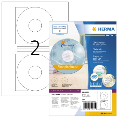 Etikett CD HERMA 4471 Ø-116mm weiß PREMIUM 200 St.