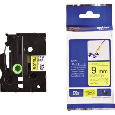 Schriftband Brother TZe-FX621 gelb/schwarz 9mm x 8m