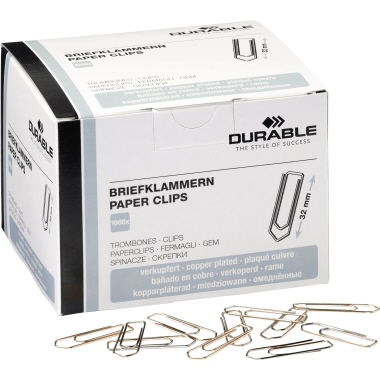 Büroklammer Durable 1209 32mm verkupfert 
