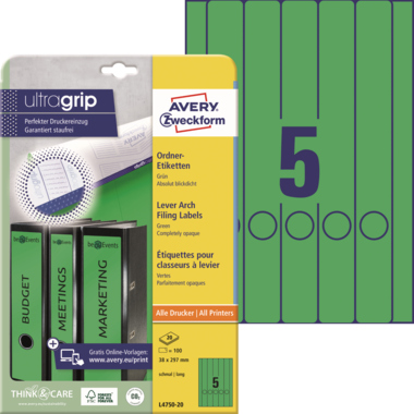Rückenschild Avery Zweckform L4750-20 PC grün schmal/lang, selbstklebend 100 St.