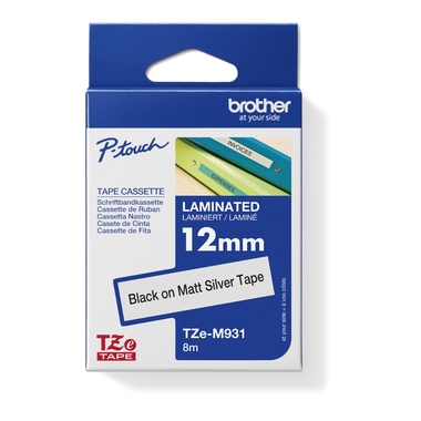 Schriftband Brother TZe-M931 silber/schwarz 12mm x 8m