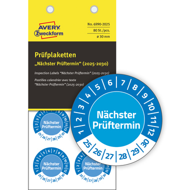 Prüfplaketten Zweckform 6990-2025 blau 30mm Jahr 2025-2030