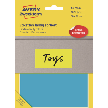 Etikett Avery Zweckform 51046 98x51mm farbig 90 St.