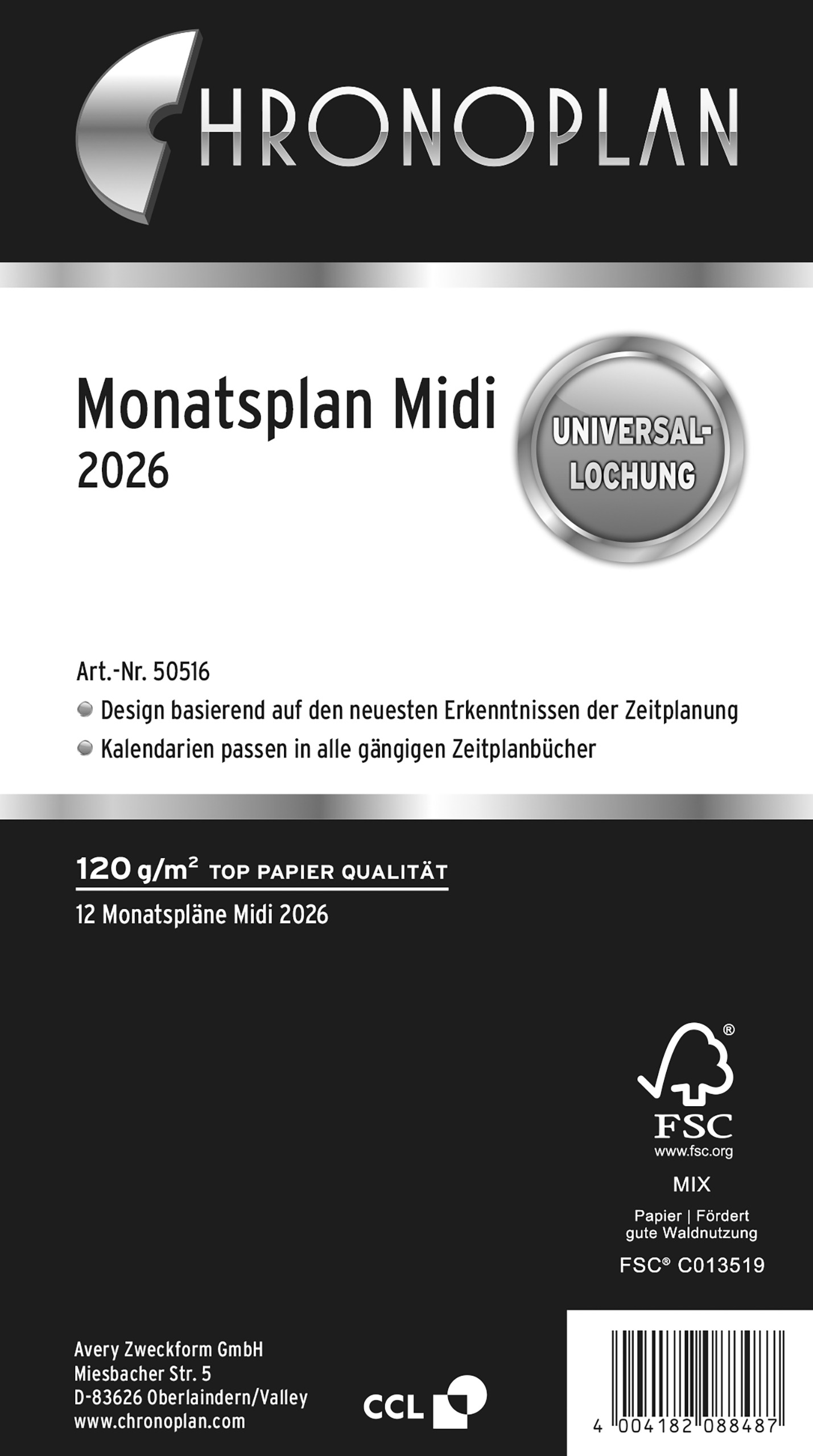 Kalendereinlage Chronoplan A5 50514 Midi 1 Seite / 1 Monat