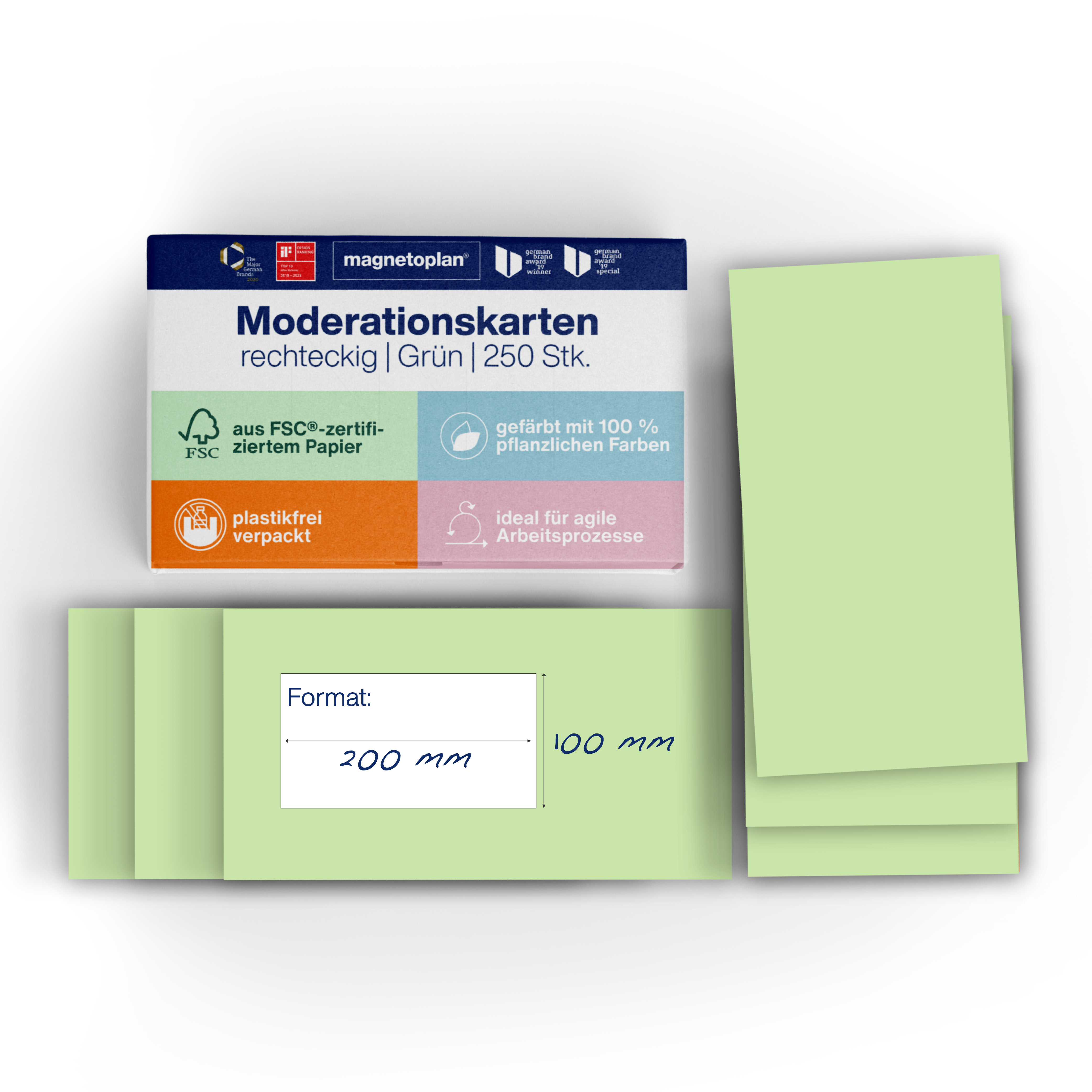 Moderationsk. Magnetop. 112501505 grün Rechteck 200x100mm, 130g/qm