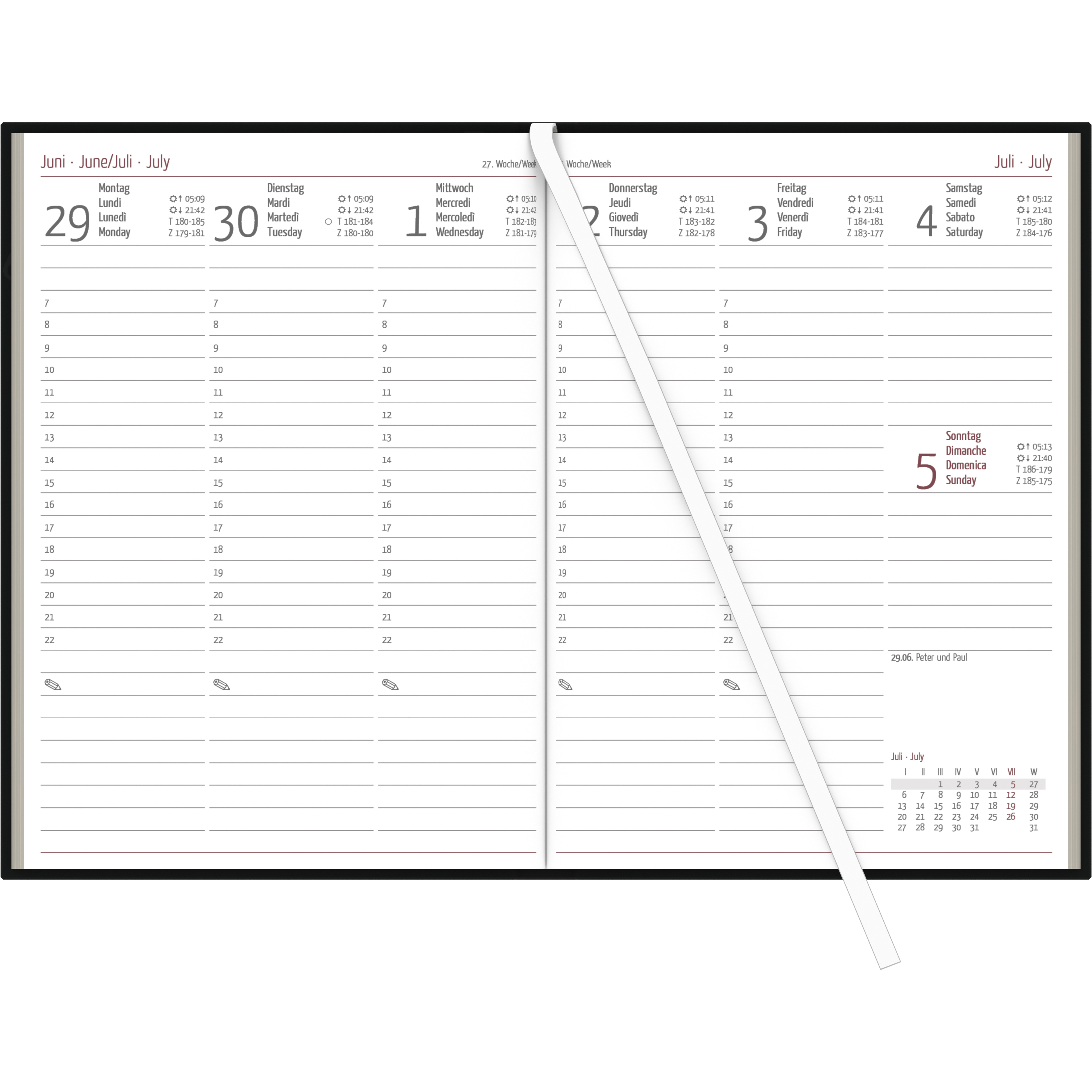 Wochenterminbuch Zettler 766-0020 2S/1W Schwarz Tages-und Wochenzählung