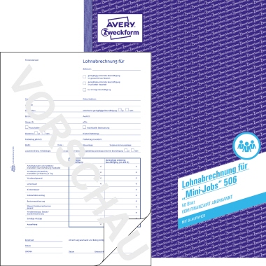 Lohnabrechnung Avery Zweckform 506 A4 Minijobs, 50 Blatt