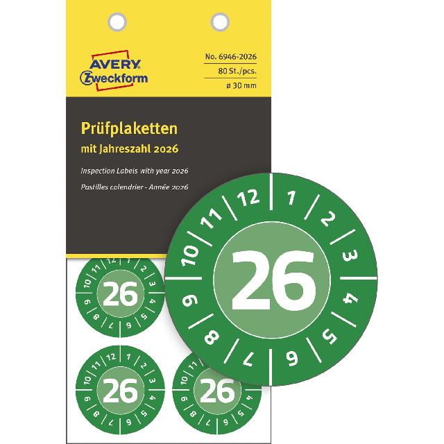 Prüfplaketten Zweckform 6946-2026 grün 30mm Jahr 2026