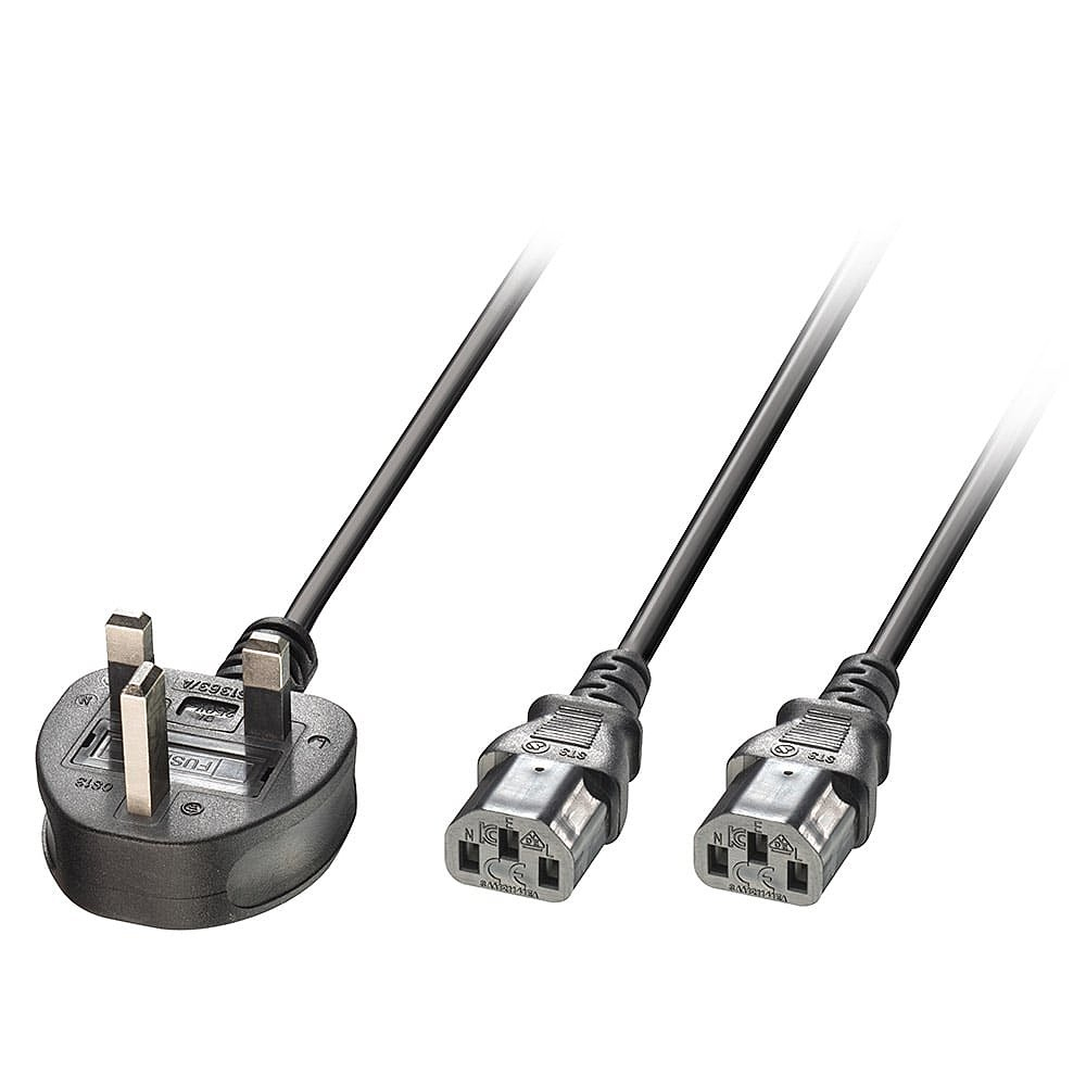 Netzkabel Lindy 30371 2.5m UK 3 Pin an 2 x IEC C13 Y-
