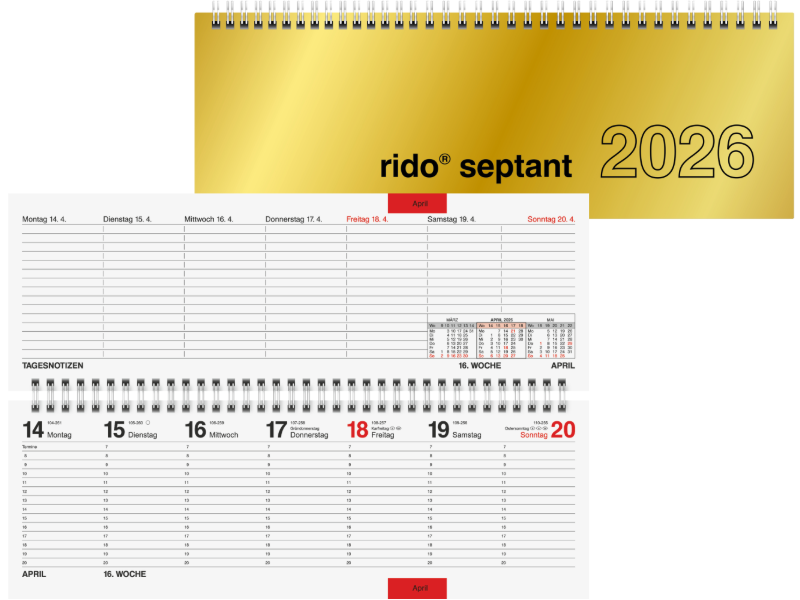 Tischkalender quer 36121 Septant 1W/2S Gold, Chromolus