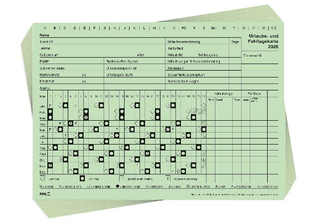 Fehltagekarte 2026 RNK 2900 A5 quer Pack a 10 Stück