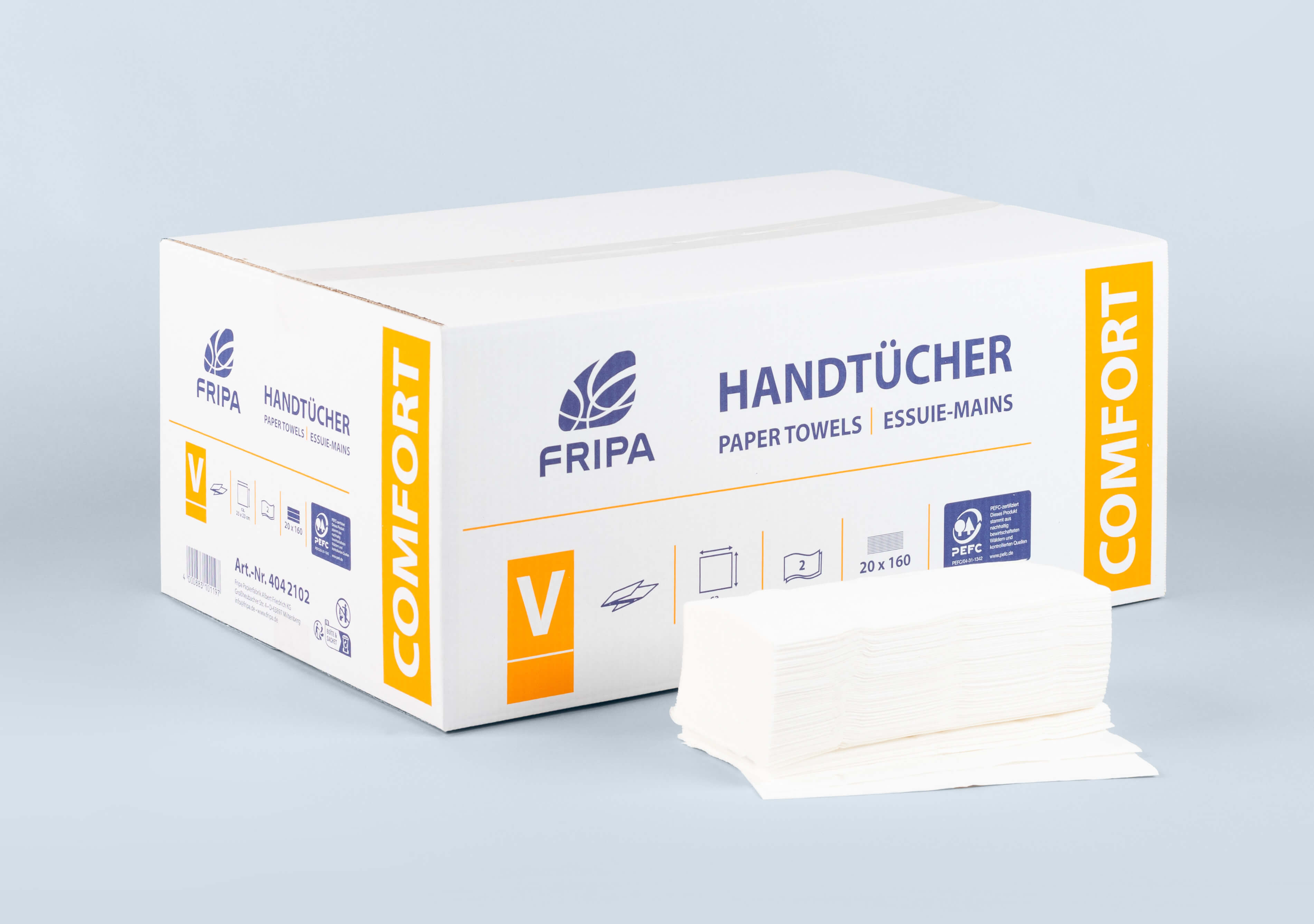 Papierhandt. 2lag. 25x23cm weiß V-Falz