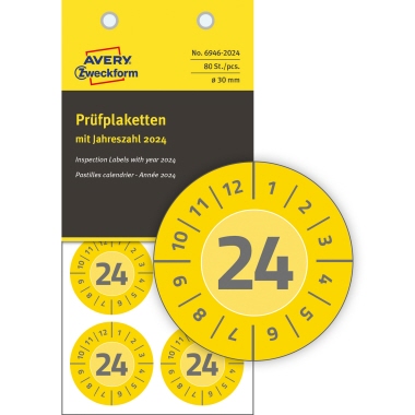 Prüfplaketten Zweckform 6946-2024 gelb Ø-30mm, Jahr 2024