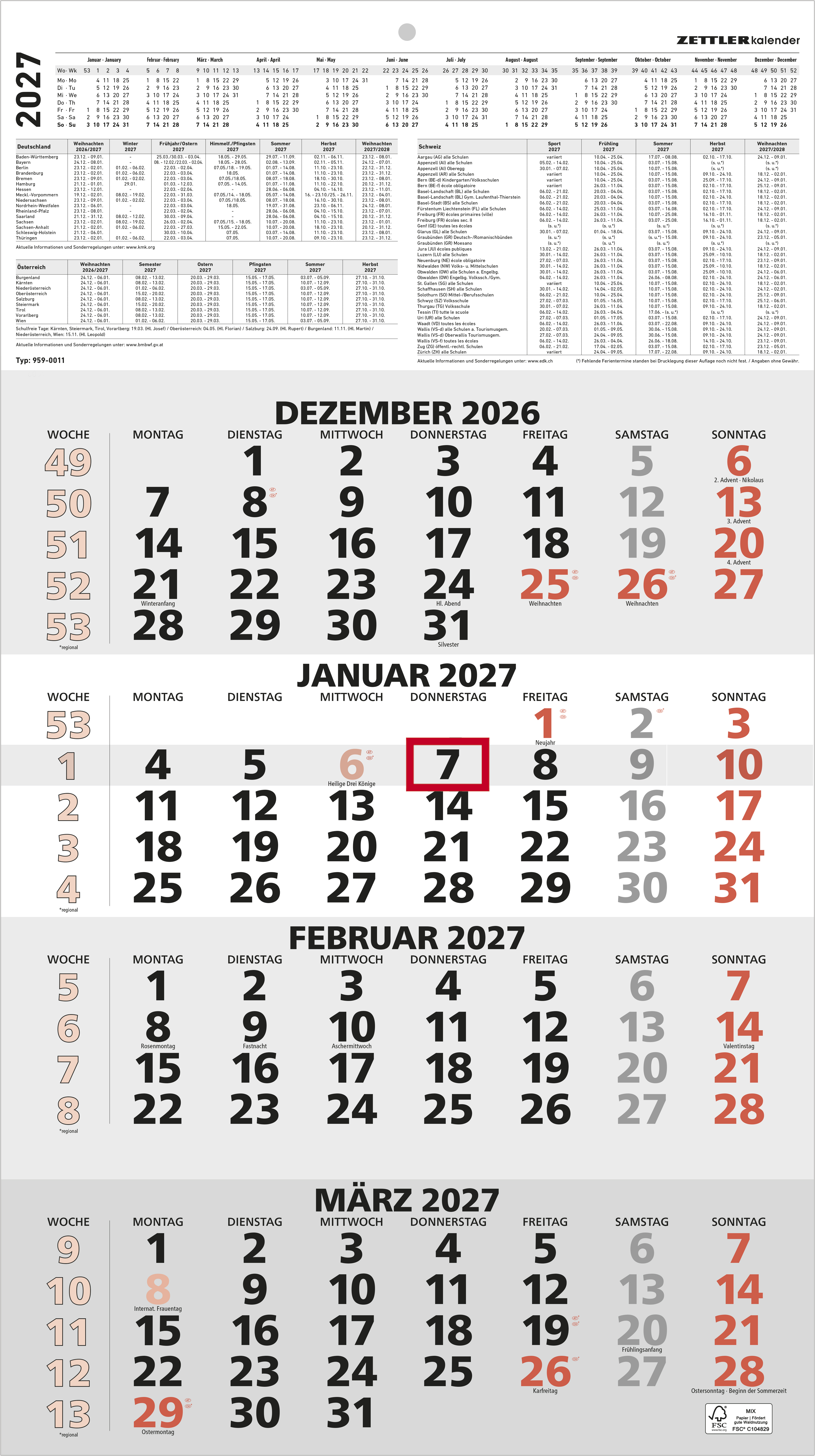 Viermonatskalender Zettler 959-0011 