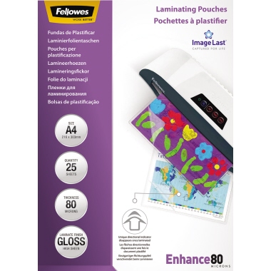 Folientasche FELLOWES A4 228X303mm 80my glänzend 25 St/Pack ImageLast
